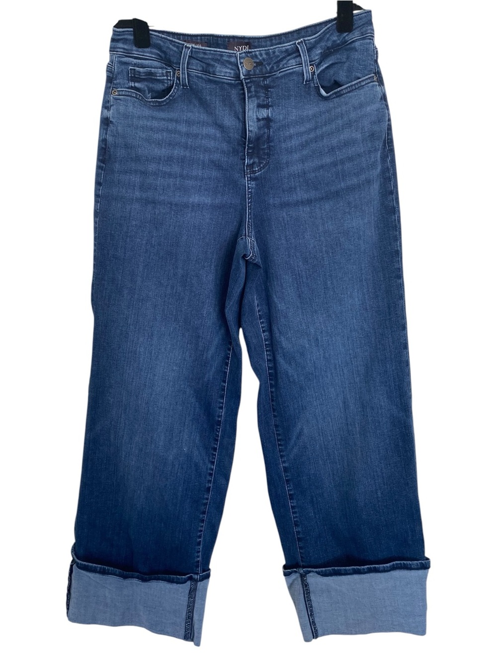 NYDJ Teresa Wide Leg Cuffed Jeans Women’s 12 High Rise Stretch Indigo